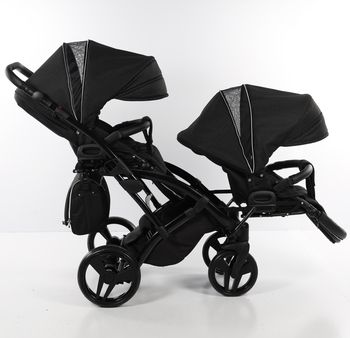 Універсальна коляска для двійні 2 в 1 Junama Mirror Satin Duo Slim 01, чорний з сріблястим (J-MS-DUOs-01) - Pampik - 8