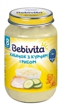 Подарунок. Пюре Bebivita Кабачок з курчам та рисом, 220 г (термін придатності до 14.03.2021) - Pampik