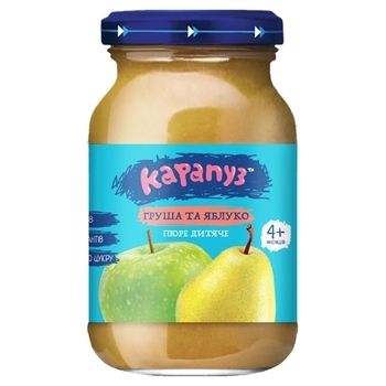 Фруктовое пюре Карапуз Груша и Яблоко, без сахара, 4+ мес., 170 г - Pampik