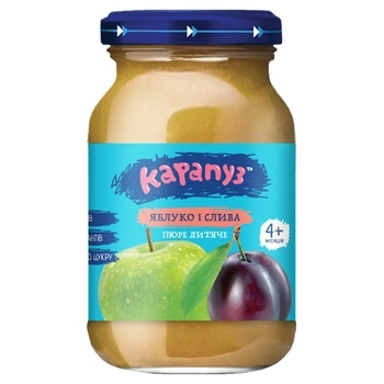 Фруктовое пюре Карапуз Яблоко и Слива, без сахара, 4+ мес., 170 г - Pampik