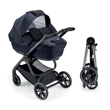 Універсальна коляска 2 в 1 Cam Techno Softy, рама срібло, синій з глітером (805T/V94/977/513K) - Pampik