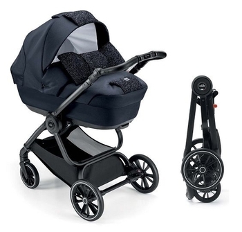 Універсальна коляска 2 в 1 Cam Techno Softy, рама чорний карбон, синій з глітером (805T/V98/977/513K) - Pampik - 2