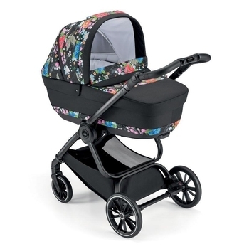 Універсальна коляска 2 в 1 Cam Techno Milano, рама чорна, чорний з квітковим принтом (805T/V90/978/551K) - Pampik