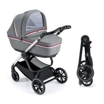 Универсальная коляска 2 в 1 Cam Techno Milano, рама черный карбон, серый с полоской (805T/V98/978/553K) - Pampik
