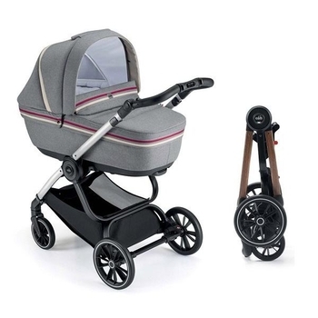 Универсальная коляска 2 в 1 Cam Techno Milano, рама под дерево, серый с полоской (805T/V96/978/553K) - Pampik