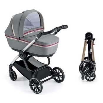 Універсальна коляска 2 в 1 Cam Techno Milano, рама золото, сірий зі смужкою (805T/V93/978/553K) - Pampik