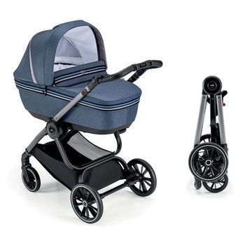 Універсальна коляска 2 в 1 Cam Techno Milano, рама срібло, синій зі смужкою (805T/V94/978/552K) - Pampik