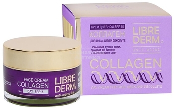 Денний крем для обличчя Librederm Колаген для відновлення сяйва і рівного кольору шкіри SPF 15, 50 мл - Pampik