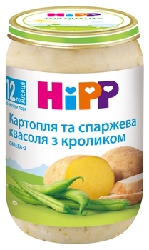 Пюре HiPP Картопля і спаржева квасоля з кроликом, 220 г - Pampik