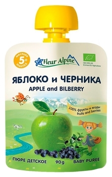 Фруктово-ягідне пюре Fleur Alpine Органік Яблуко - Чорниця, 90 г - Pampik