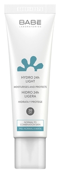 Легкий крем Babe Laboratorios, 24 години зволоження, з SPF 20, для будь-якого типу шкіри, 50 мл - Pampik