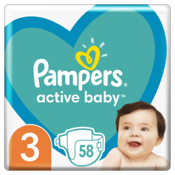 Підгузки на липучках Pampers Active Baby 3 (6-10 кг), 58 шт. - Pampik