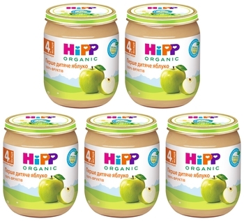 Набір органічного пюре HiPP Перше дитяче яблуко, 625 г (5 баночок по 125 г) - Pampik