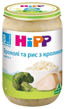 Пюре HiPP Броколі та рис з кроликом, 220 г - Pampik