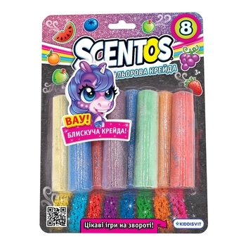 Набір ароматних кольорової крейди для малювання Scentos Яскраві блискітки, 8 кольорів (40165) - Pampik