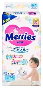 Підгузки на липучках Merries L (9-14 кг), 54 шт. - Pampik