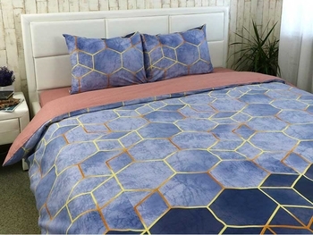 Комплект постільної білизни Руно Нео, сатин, 215х143 см, синій з кораловим (1.137А_Нео) - Pampik