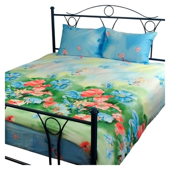 Комплект постільної білизни Руно Summer flowers, сатин, 240х220 см, блакитний (845.137Summer flowers) - Pampik