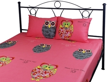 Набір постільної білизни Руно Owl, простирадло і наволочка, сатин, 215х143 см, рожевий (12.137_Owl) - Pampik