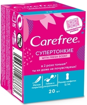 Щоденні супертонкі прокладки Carefree with Fresh scent, 20 шт. - Pampik