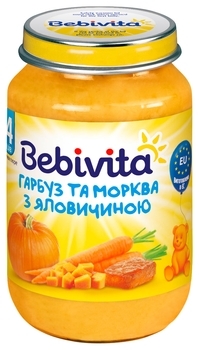 Пюре Bebivita Гарбуз і морква з яловичиною, 190 г - Pampik