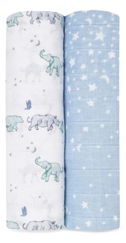 Набор муслиновых пеленок Aden + Anais Rising Star, 120х120 см, белый, голубой, 2 шт. (ASWC20006) - Pampik