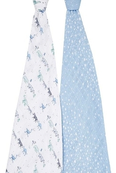 Набор муслиновых пеленок Aden + Anais Rising Star, 120х120 см, белый, голубой, 2 шт. (ASWC20006) - Pampik - 2