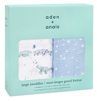 Набор муслиновых пеленок Aden + Anais Rising Star, 120х120 см, белый, голубой, 2 шт. (ASWC20006) - Pampik - 3