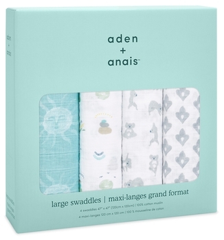 Набор муслиновых пеленок Aden + Anais Now + Zen, 120х120 см, белый, бирюзовый, 4 шт. (ASWC40012) - Pampik - 3