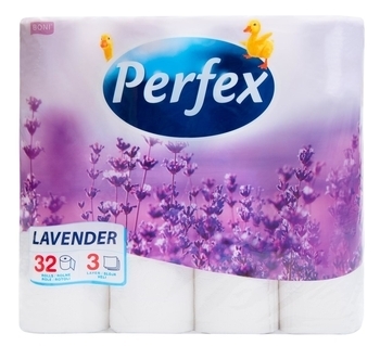 Трехслойная туалетная бумага Perfex Лаванда, белый, 32 рулона - Pampik