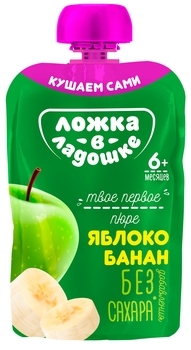 Фруктовое пюре Ложка в ладошке Яблоко и Банан, 6+ мес., 90 г - Pampik
