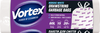 Пакети для сміття Vortex з затяжками, 60 л, 15 шт. - Pampik