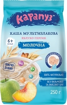 Молочная каша Карапуз Мультизлаковая с яблоком и персиком, 250 г - Pampik
