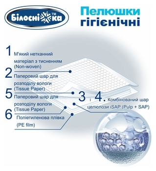 Одноразові гігієнічні пелюшки Білосніжка, 90х60 см, 5 шт. - Pampik - 4