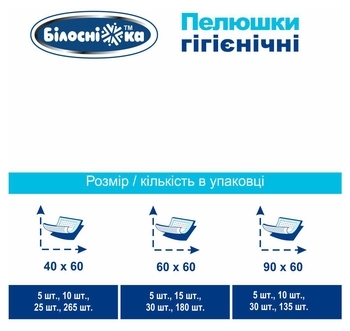 Одноразові пелюшки гігієнічні Білосніжка, 60х40 см, 25 шт. - Pampik - 10