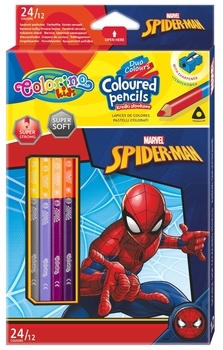 Карандаши цветные Colorino Duo Spiderman, двусторонние, с точилкой, 24 цвета, 12 шт. (91796PTR) - Pampik