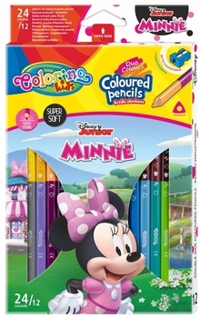 Карандаши цветные Colorino Duo Colors Minnie, двусторонние, с точилкой, 24 цвета, 12 шт. (90621PTR) - Pampik