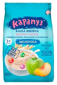 Молочна каша Карапуз Вівсяна з яблуком, персиком, біфідобактеріями, мінералами і вітамінами, 225 г - Pampik - 2
