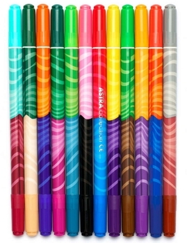 Фломастери двосторонні Школярик, 12 шт., 24 кольори - Pampik - 2