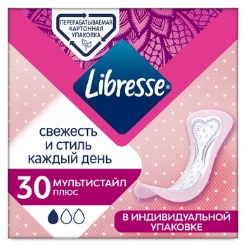 Ежедневные прокладки Libresse Daily Fresh Plus Multistyle, 30 шт. - Pampik