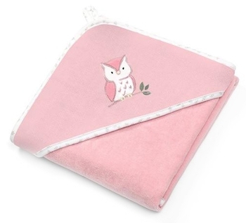 Рушник з капюшоном-куточком BabyOno Сова, велюр, 100х100 см, рожевий (540/03) - Pampik