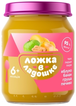 Пюре Ложка в ладошке Яблоко-Банан-Груша с печеньем, 180 г - Pampik