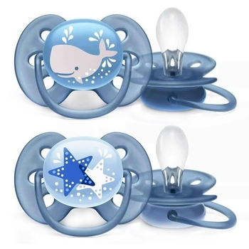 Силіконова ортодонтична пустушка Philips Avent Ultra Soft, 6-18 міс., блакитний, 2 шт. (SCF223/03) - Pampik