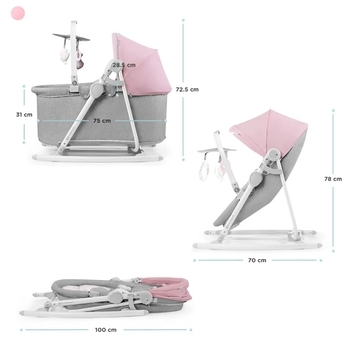 Шезлонг-гойдалка 5 в 1 Kinderkraft Nola Peony Rose, рожевий (KBNOLA00PNK0000) - Pampik - 2