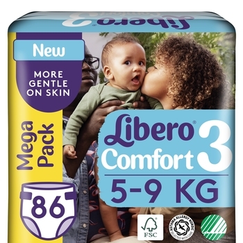 Підгузки на липучках Libero Comfort 3 (5-9 кг), 86 шт. - Pampik