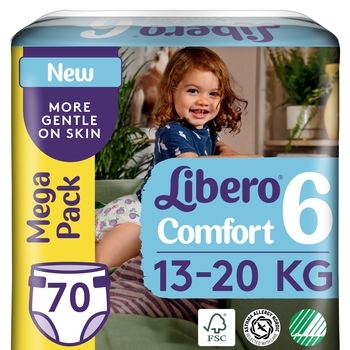 Підгузки на липучках Libero Comfort 6 (13-20 кг), 70 шт. - Pampik