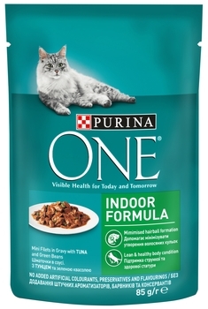 Вологий корм для кішок Purina One Indoor Тунець, зелена квасоля в гриль-соусі, 85 г - Pampik