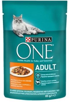 Вологий корм для кішок Purina One Adult Курка, зелена квасоля в гриль-соусі, 85 г - Pampik