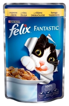 Консервований корм для дорослих кішок Felix Fantastic з куркою в желе, 100 г - Pampik