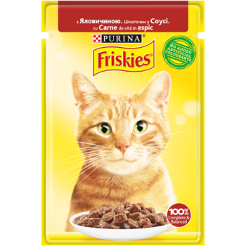 Консервований корм для дорослих котів Friskies з яловичиною в соусі, 85 г - Pampik